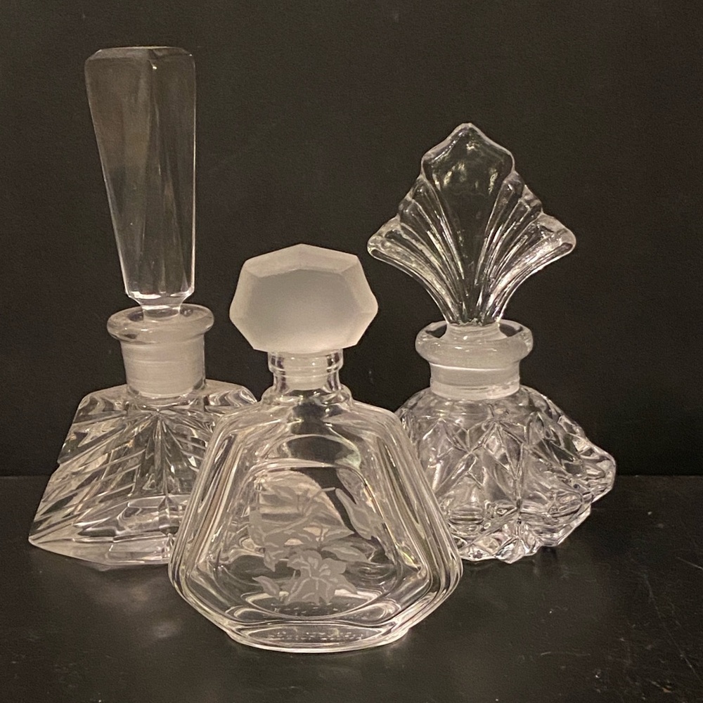 Lot of 3 Crystal Etched Perfume Bottles With Dauber